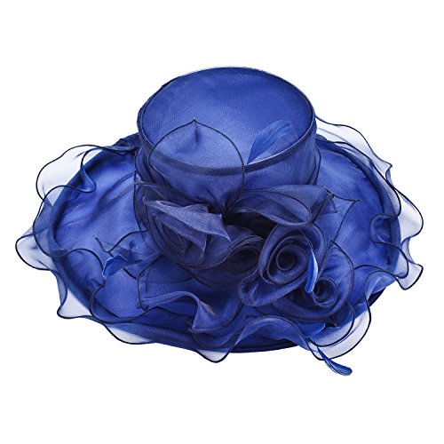 Lawliet Womens Flower Wedding Occasion Wide Brim Church Dress Sun Hat A341 - color: Navy Blue, size: One Size