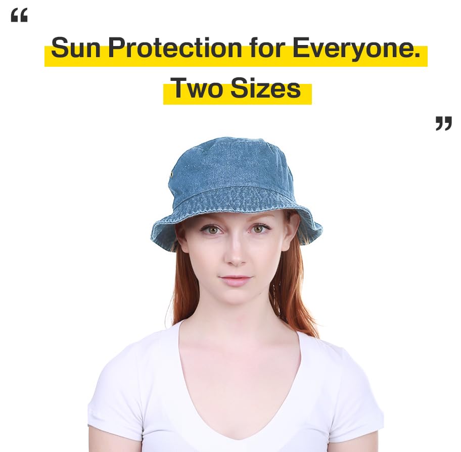 KBETHOS® 100% Cotton Washed Bucket Hat - color: 1. Medium Denim, size: Large-X-Large