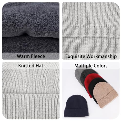 Winter Beanie Hats for Women Men Fleece Slouchy Knit Thick Beanies Warm Thermal Snow Ski Hat Gifts for Cold Weather - color: Light Grey