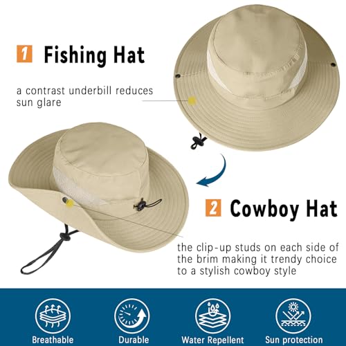 ZOORON Sun Hats for Men Women, Wide Brim Safari Hats UV Protection UPF50+ Waterproof Boonie Hats for Fishing Hiking Camping - color: 1pack-x-beige