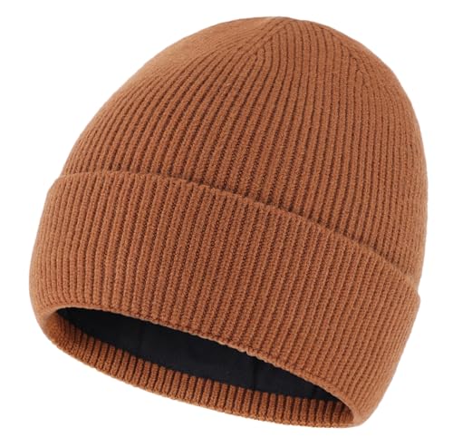 Connectyle Kids Beanie Hat Warm Winter Hats for Boys Girls Fleece Lined Knit Kids Hat for Ages 1-5 - color: Dark Brown