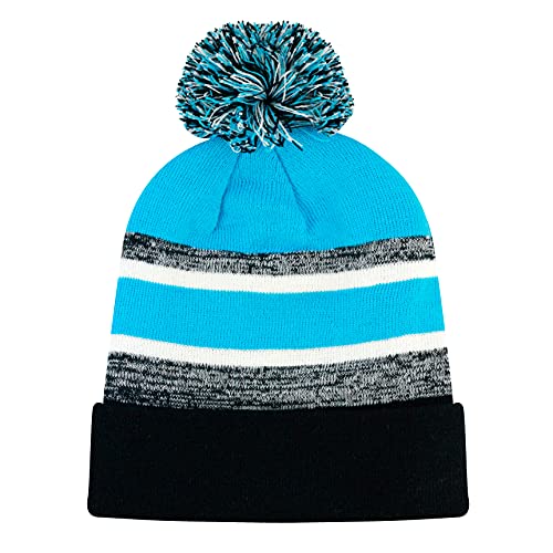 Winter Knit Beanie Hat with Pom Pom – Warm Cuffed Slouch Ski Cap for Men & Women - color: 1.black and Turquoise With Pom