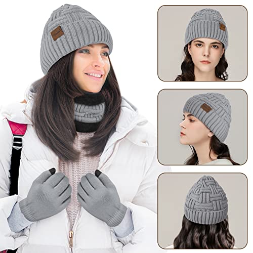 Loritta 3-Pieces Winter Hats for Women Warm Scarf Touchscreen Gloves - color: Grey