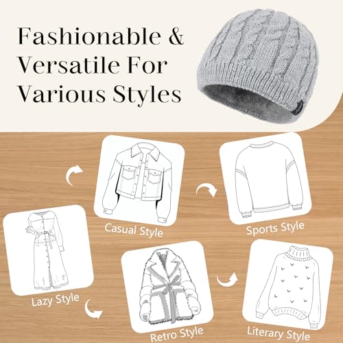 Winter Warm Beanie Hat for Women Men, Thick Cable Knit Cuffed Beanie - color: Grey