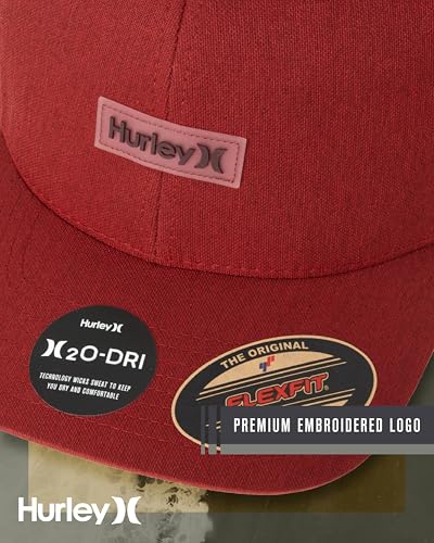 Hurley Mens Baseball Cap - Lightweight H2O-DRI Breathable Moisture Wicking Curved Brim Fitted Hats for Men - color: Burgundy, size: Small-Medium