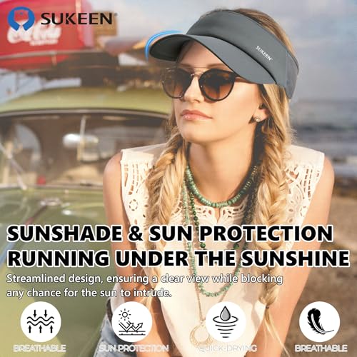 Sukeen Sports Sun Visor Men Women Lightweight Portable Cooling Stretchy Visor Hat for Running, Golf, Daily Wear - color: Grey