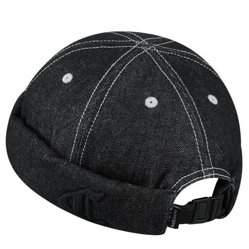 Clakllie Warm Brimless Hat Knitted Skull Cap Docker Hat Soft Beanie Worker Hat Rolled Cuff Sailor Fisherman Leon Hat - color: Cdus-hbmh1-black