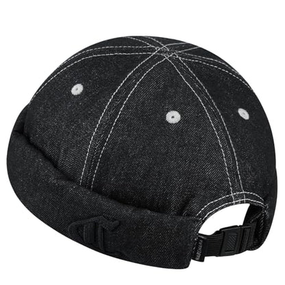 Clakllie Warm Brimless Hat Knitted Skull Cap Docker Hat Soft Beanie Worker Hat Rolled Cuff Sailor Fisherman Leon Hat - color: Cdus-hbmh1-black