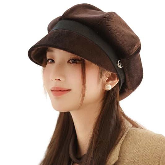 URAWOW Newsboy Cap for Women with Visor Fall Beret Hats for Women Ladies Slouchy Fashion Accessories Classic Casual - color: Style B-dark Coffee