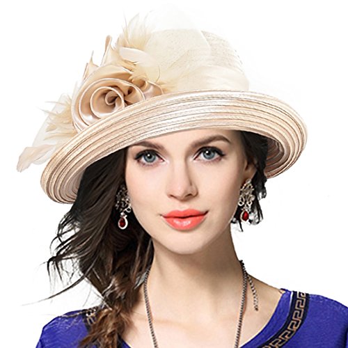 VECRY Womens Tea Party Church Baptism Wedding Derby Dressy Hat - color: Apricot