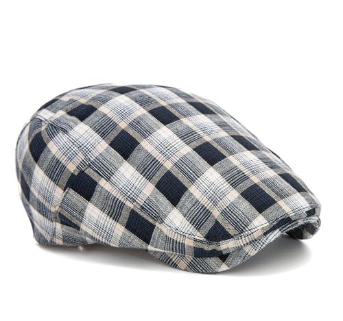 QHFHULV Newsboy Cap for Men Cotton Flat Gatsby Ivy Golf Cabbie Driving Hat - color: Plaid Black White