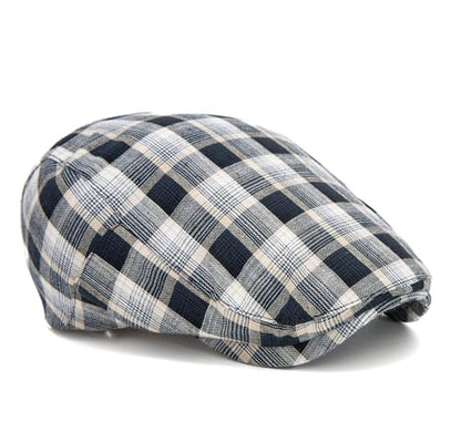 QHFHULV Newsboy Cap for Men Cotton Flat Gatsby Ivy Golf Cabbie Driving Hat - color: Plaid Black White