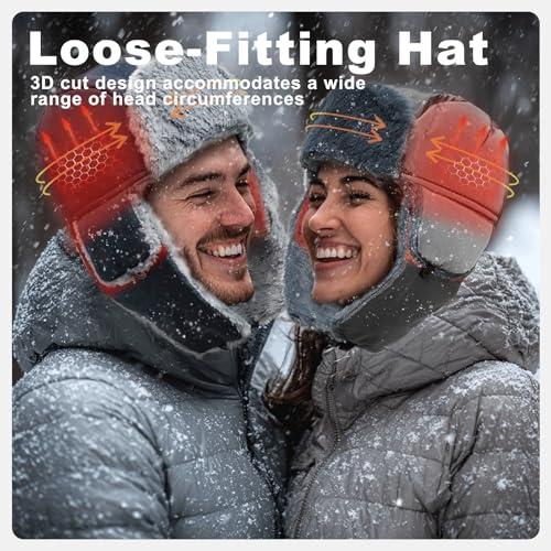 Heated Trapper Hat, 24.8 Inch Electric Winter Heated Hat with Rechargeable Battery for Men Women - color: Navy Blue