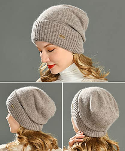 jaxmonoy Slouchy Beanies for Women Winter Lightweight Ladies Knit Hat Cuffed Soft Warm Slouch Beanie Cap - Brown - color: Brown