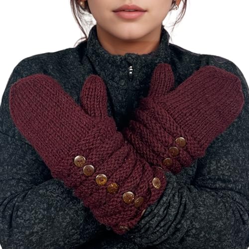 Agan Traders Women's 2026 Winter Mitten Hat Warm Fleece Lined Oversized Thick Chunky Slouchy From Nepal - color: Burgundy