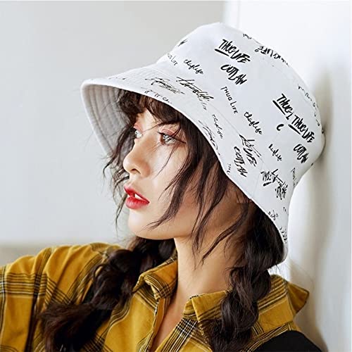 Packable Reversible Printed Bucket Hat Unisex for Men Women Beach Fisherman Cap - color: White