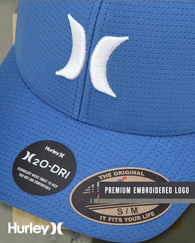 Hurley Mens Baseball Cap, H2O-Dri Stretch Fitted Hat with Curved Bill - color: Royal Pulse, size: Large-X-Large