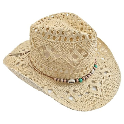 J.CARP Straw Cowboy Hat Cowgirl Hat Cowboy Hats Wide Brim Western Cowboy with Decorative Band - color: Style3