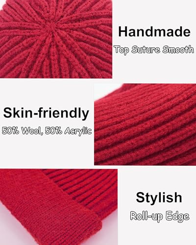 vidsel Thin Wool Fisherman Beanie for Men Short Knit Cuff Trawler Watch Hat - color: 1pcs-red
