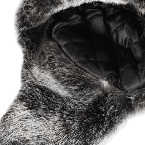 Men Russian Cossack Ushanka Trapper Hat Suede Faux Fur Hunter Hat Thick Furry Trooper Hat with Earflaps Skiing Cap - color: Black