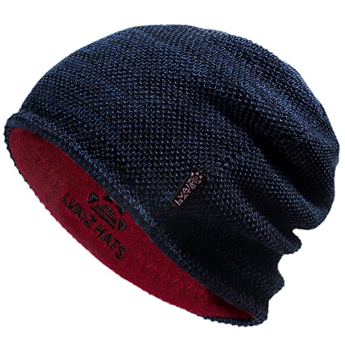 Lvaiz Winter Beanie for Men Women Warm Fleece Lined Reversible Skull Cap - color: Blue+red