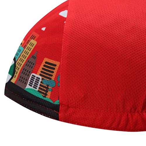 Funny Cycling Cap - Polyester Skull Cycling Hat-Under Helmet -Cartoon Cycling Helmet Liner Breathable&Sweat Uptake - color: Fuu-red