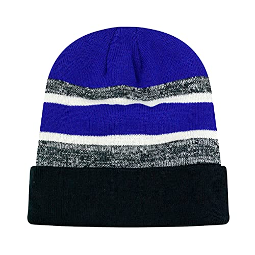 Winter Knit Beanie Hat with Pom Pom – Warm Cuffed Slouch Ski Cap for Men & Women - color: 2.black and Royal