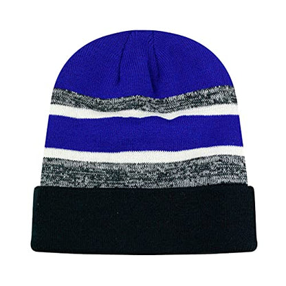 Winter Knit Beanie Hat with Pom Pom – Warm Cuffed Slouch Ski Cap for Men & Women - color: 2.black and Royal