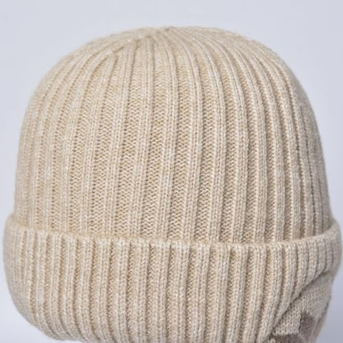 Knit Beanie Hat with Earflaps – Winter Warm Thick Fleece Lined Ski Skull Cap for Men Women - color: Beige