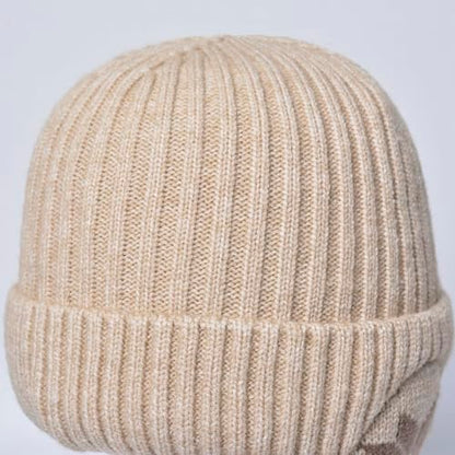 Knit Beanie Hat with Earflaps – Winter Warm Thick Fleece Lined Ski Skull Cap for Men Women - color: Beige