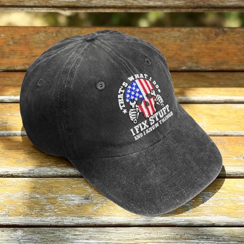 Embroidered Leather That's What I Do I Fix Stuff and I Know Things Hat for Men Dad Husband Uncle Adjustable Baseball Cap - color: E-fix Stuff-new-05