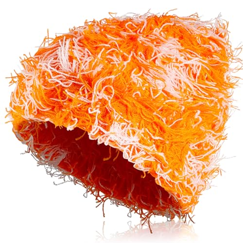 Chuarry Distressed Knitted Beanie Fuzzy Winter Hat - color: Assorted Orange