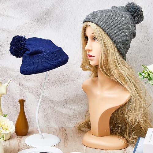 Geyoga 2 Pcs Pom Beanie Hat Men Women Winter Hat Pom Knit Cap Beanies with Ball at Top Acrylic Winter Cap with Cuff - color: Navy Blue, Dark Gray, style: Classical