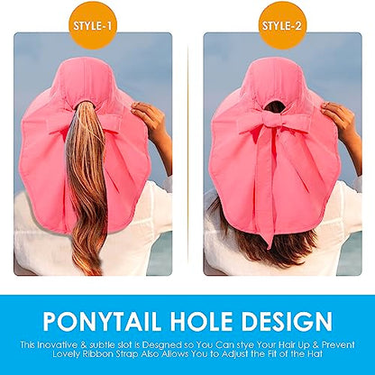 Womens Sun Hat UV Protection, Foldable Waterproof Wide Brim Bucket Hats with Neck Flap for Summer Beach Fishing Hiking - color: Rose