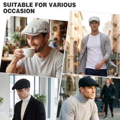 2Pcs Men's Newsboy Cap Cotton Flat Ivy Gatsby Driving Hat - color: Ym1-black+lightgrey