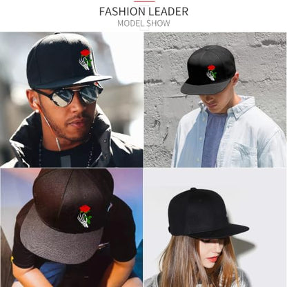 Snapback Hat for Men Skeleton Skull Hat Baseball Hats for Men - color: Holding a Rose