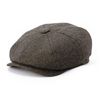 BOTVELA Men's 8 Panel Wool Blend Newsboy Flat Cap - color: Khaki, size: 7 7/8