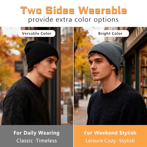 ZOORON Reversible Skull Caps for Men Women Reversible Beanie with -Double Side Warm Winter Fisherman Beanie - color: A-2pack-lightgrey/White+grey/Darkgreen