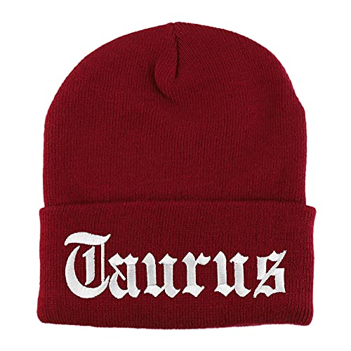 Trendy Apparel Shop Taurus Old English Embroidered Long Cuff Beanie - color: Burgundy