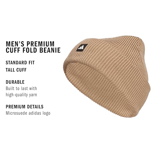 adidas Men's Premium Cuff Fold Beanie - color: Warm Sandstone Beige/Black/White