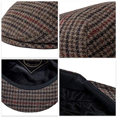 FEINION Men's Wool Tweed Newsboy Ivy Cap Gatsby Golf Flat Hat - color: Houndstooth Coffee, size: 7 1/2