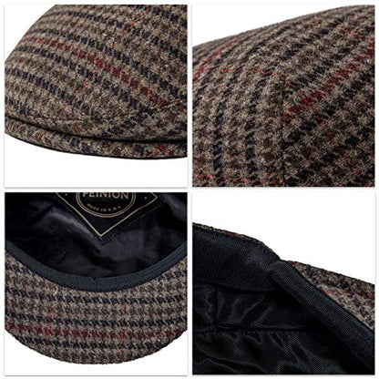 FEINION Men's Wool Tweed Newsboy Ivy Cap Gatsby Golf Flat Hat - color: Houndstooth Coffee, size: 7 3/4