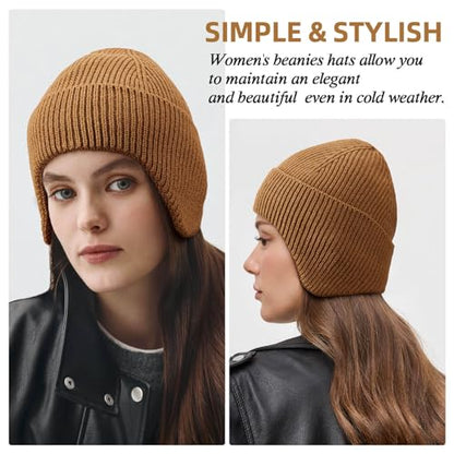 OZERO Winter Beanies Hats Men: Beanie with Ear Flaps - color: Brown