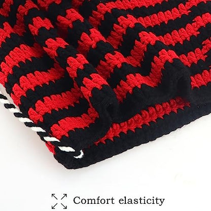 XYIYI Crochet Hats for Women Fox Knit Hat with Pompoms Grunge Goth Accessories Slouchy Beanies for Women Girls - color: Black Red