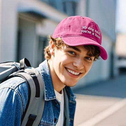 Dog Lover Embroidery Adjustable Classic Washed Distressed Baseball Cap, Dog Lover Cap Gifts for Owner - color: Rose Red