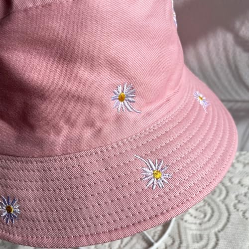 Reversible Bucket Hats for Women Men Flower Cotton Summer Travel Beach Sun Hats Packable Bucket Hats - color: Pink B