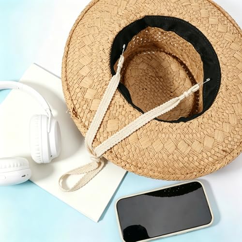 2PCS Adjustable Hat Strap Clips, Sun Hats Chin Strap Replacement, Windproof Adjustable Wide Lace Chin Cord for Sun Hats, Fisherman Hats, Boonie Hat, Wide Brim Fishing Hat Beige, Black