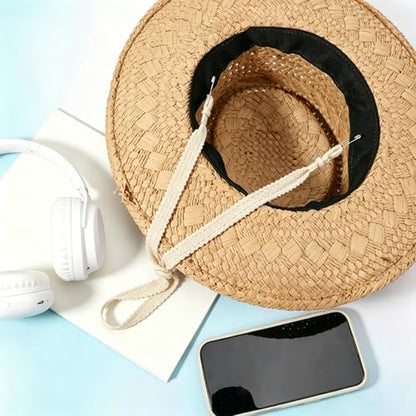 2PCS Adjustable Hat Strap Clips, Sun Hats Chin Strap Replacement, Windproof Adjustable Wide Lace Chin Cord for Sun Hats, Fisherman Hats, Boonie Hat, Wide Brim Fishing Hat Beige, Black