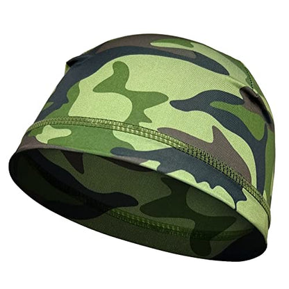 PAX Beanie Cycling Skull Caps, Camo Cooling Helmet Liner, Sweat Breathable Moisture Wicking Running Hat for Outdoor Sport. - color: Camo Green