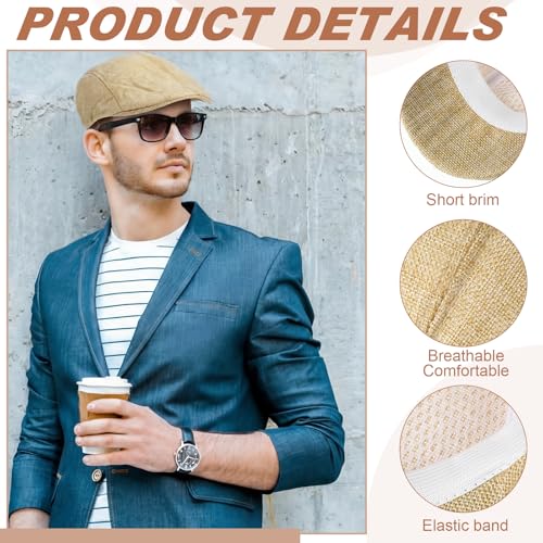 Eurzom Men's Newsboy Flat Cap Cabbie Hat for Men Cotton Weave - color: Beige